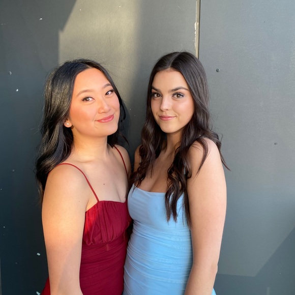 Ruched Burgundy Midi Dress - Picture 5 of 5